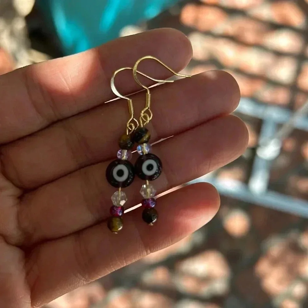 Handmade tigers eye evil eye 🧿 charm earrings ✨